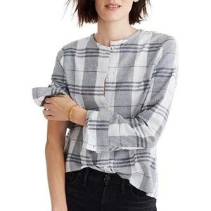 Madewell Plaid Collarless Button Down top